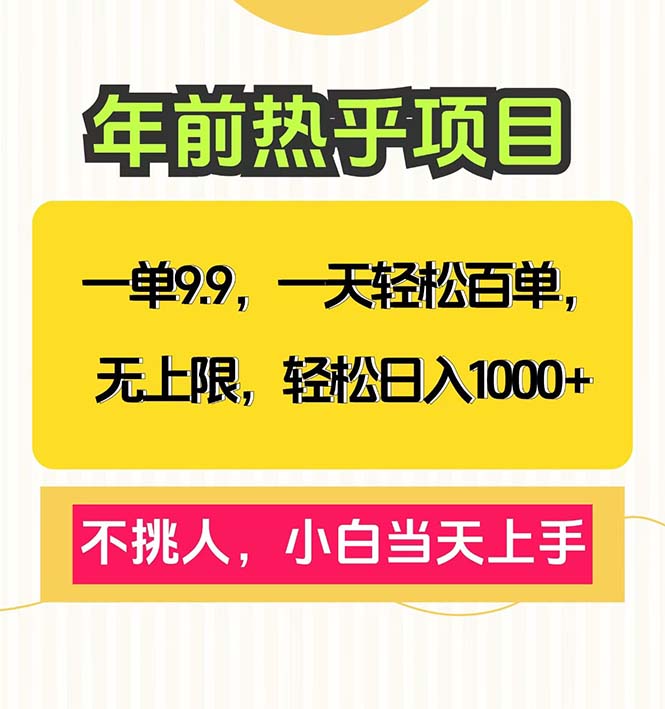 一单9.9，一天百单无上限，不挑人，小白当天上手，轻松日入1000+-情久项目网