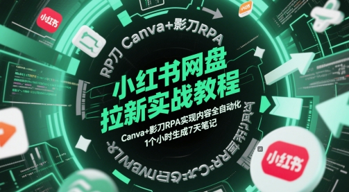 小红书网盘拉新实战教程，Canva+影刀RPA实现内容全自动化，1个小时生成7天笔记-情久项目网