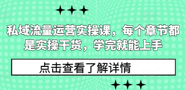 私域流量运营实操课，每个章节都是实操干货，学完就能上手-情久项目网