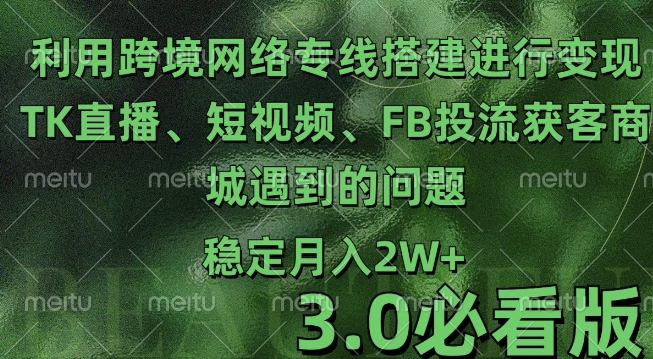 利用跨境电商网络及搭建TK直播、短视频、FB投流获客以及商城遇到的问题进行变现3.0必看版【揭秘】-情久项目网