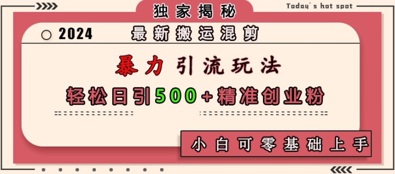 最新搬运混剪暴力引流玩法，轻松日引500+精准创业粉，小白可零基础上手-情久项目网
