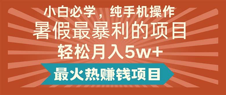 小白必学，纯手机操作，暑假最暴利的项目轻松月入5w+最火热赚钱项目-情久项目网