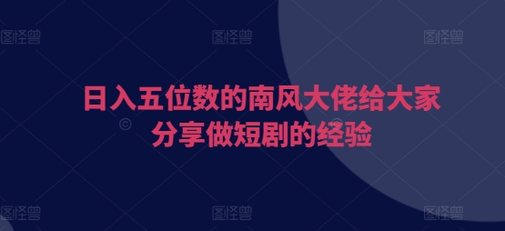 日入五位数的南风大佬给大家分享做短剧的经验-情久项目网