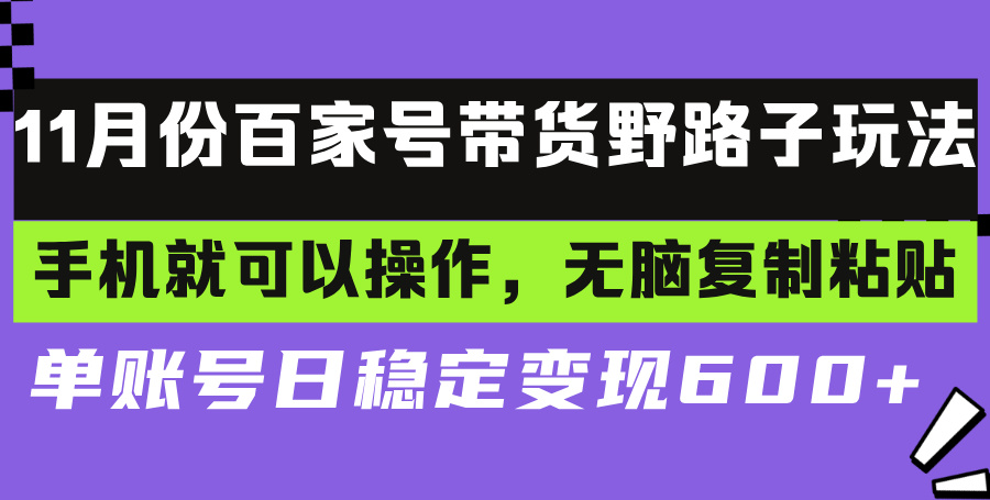 百家号带货野路子玩法 手机就可以操作，无脑复制粘贴 单账号日稳定变现...-情久项目网