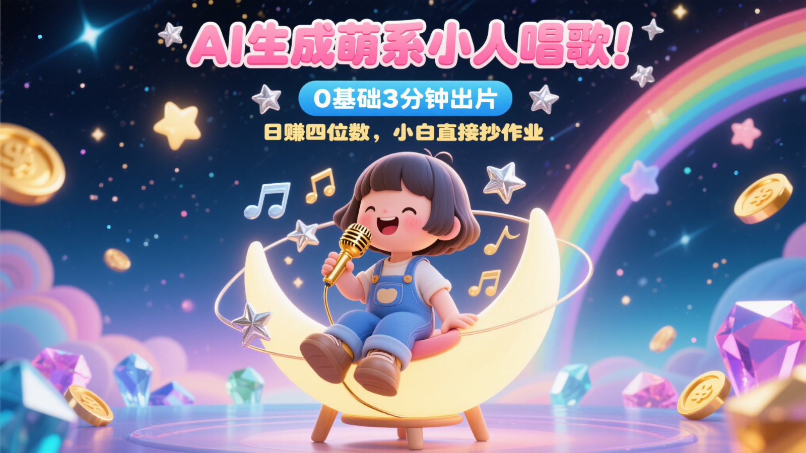 AI生成萌系小人唱歌！0基础3分钟出片，28个作品涨粉9万，日赚四位数，小白直接抄作业-情久项目网