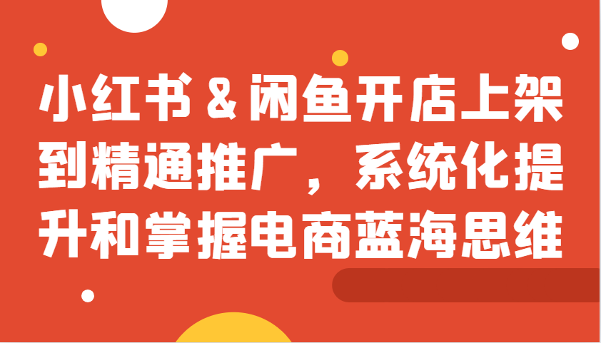 小红书&闲鱼开店上架到精通推广，系统化提升和掌握电商蓝海思维-情久项目网