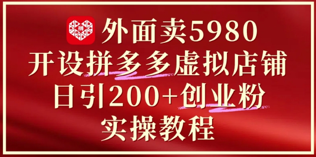 外面卖5980开设拼多多虚拟店铺：单日引流200+创业付费粉实战教程-情久项目网