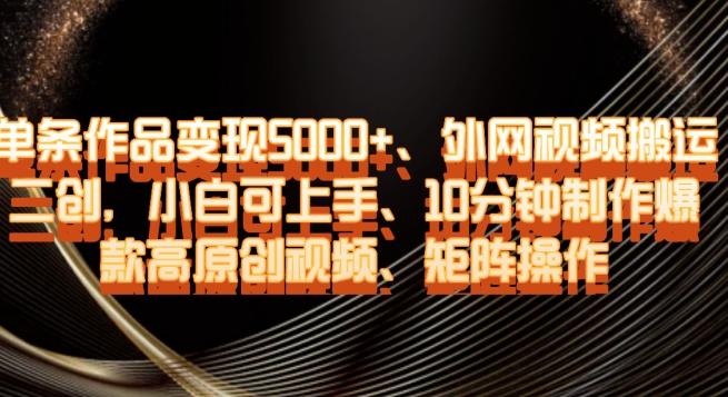 单条作品变现5000+、外网视频搬运二创，小白可上手，10分钟制作爆款高原创视频，矩阵操作【揭秘】-情久项目网