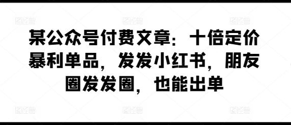 某公众号付费文章：十倍定价暴利单品，发发小红书，朋友圈发发圈，也能出单-情久项目网