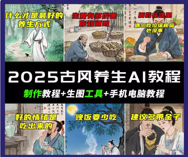 抖音AI古风养生视频教程日入五张 轻松涨粉 10W+-情久项目网