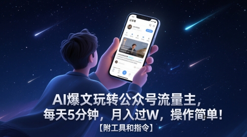 AI爆文玩转公众号流量主，每天5分钟，月入过W，操作简单！【附工具和指令】-情久项目网