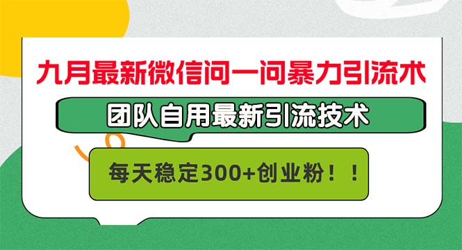 九月最新微信问一问暴力引流术，团队自用引流术，每天稳定300+创…-情久项目网