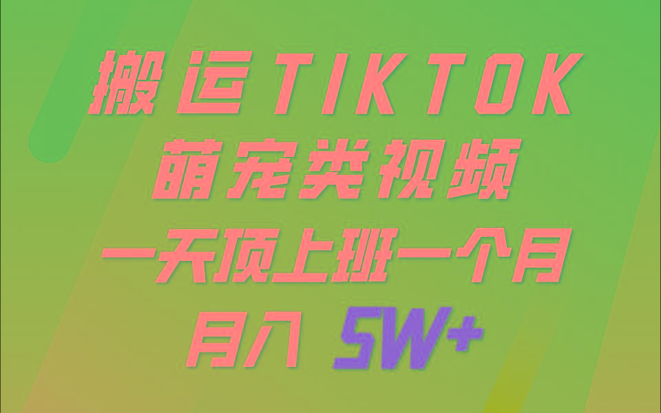 一键搬运TIKTOK萌宠类视频，一部手机即可操作，所有平台均可发布 轻松月入5W+-情久项目网