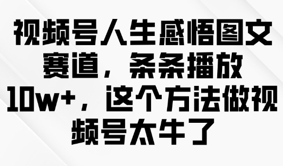 视频号人生感悟图文赛道，条条播放10w+，这个方法做视频号太牛了-情久项目网