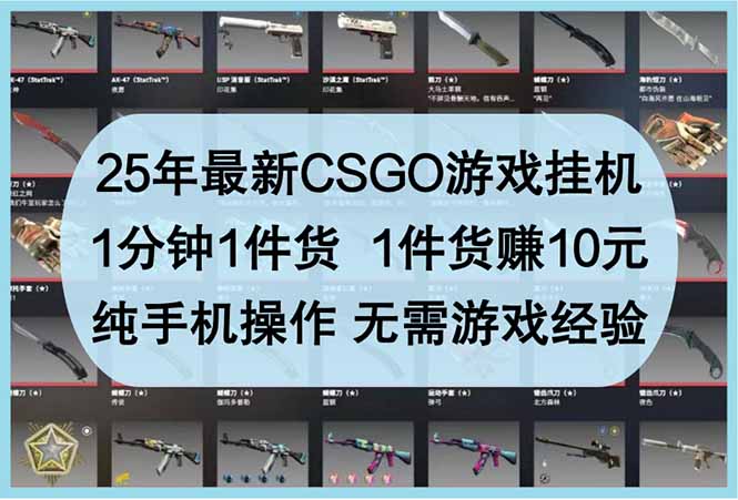 25年最新CSGO游戏挂机，1分钟1件货，1件货赚10元 纯手机操作 无需游戏经验-情久项目网