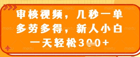 审核视频，几秒一单，多劳多得，新人小白一天轻松3张【揭秘】-情久项目网