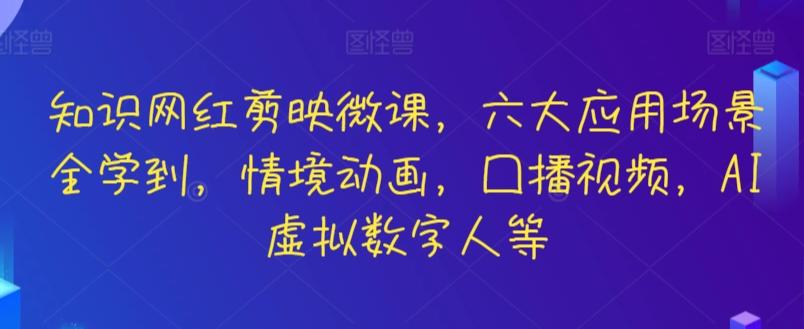 知识网红剪映微课，六大应用场景全学到，情境动画，囗播视频，AI虚拟数字人等-情久项目网
