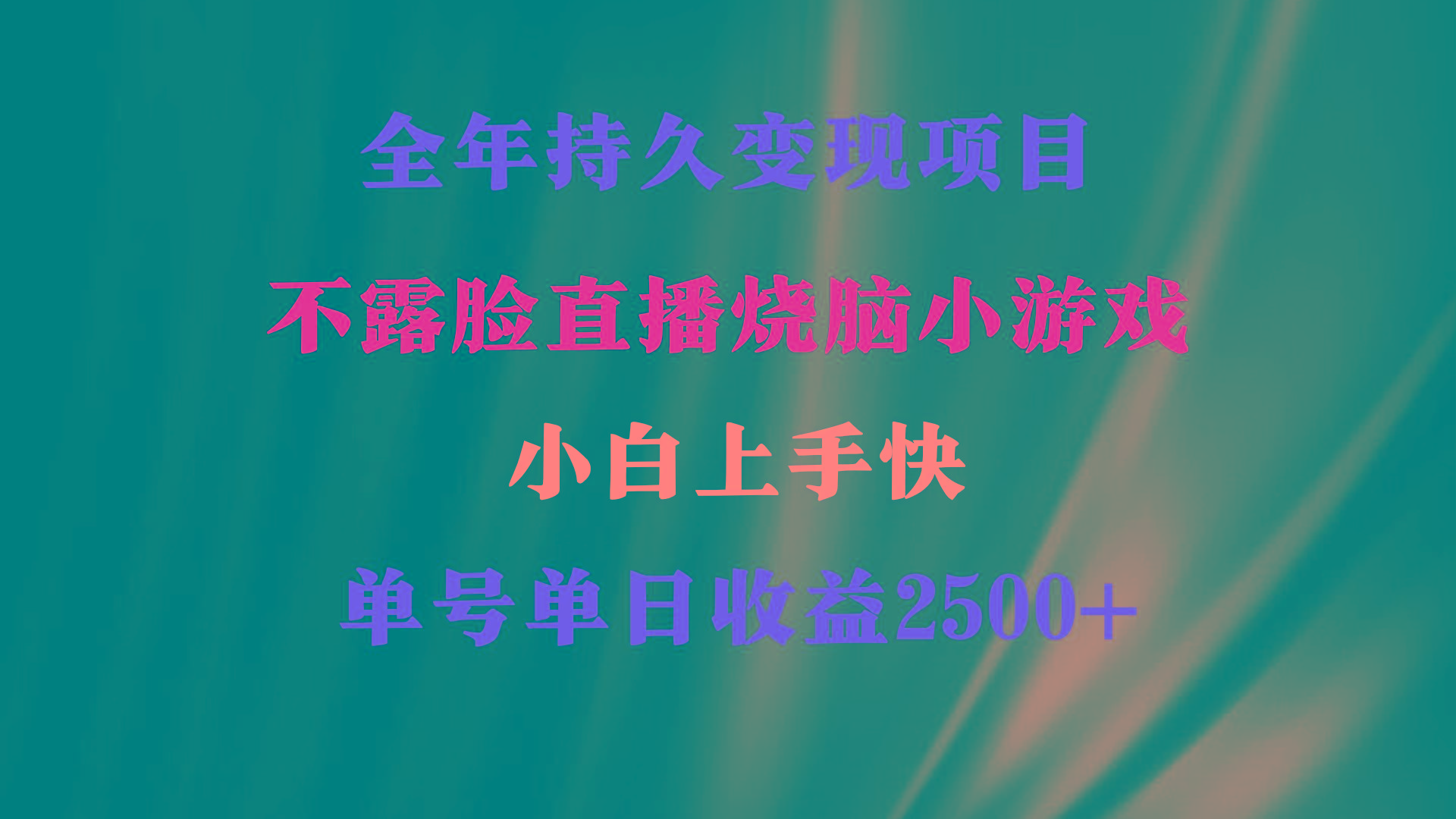 2024年 最优项目，烧脑小游戏不露脸直播  小白上手快 无门槛 一天收益2500+-情久项目网