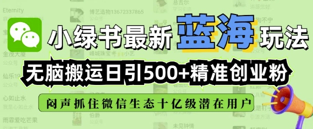 小绿书无脑搬运引流，全自动日引500精准创业粉，微信生态内又一个闷声发财的机会-情久项目网
