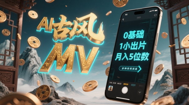 AI一键生成古风音乐MV，0剪辑基础1小时出片，多种变现渠道，一部手机月入5位数-情久项目网