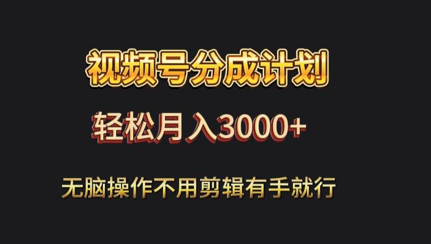 视频号流量分成，不用剪辑，有手就行，轻松月入2000+-情久项目网