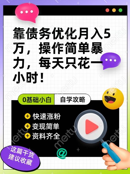靠债务优化月入五万，每天只要花两个小时，多种方式轻松变现【揭秘】-情久项目网