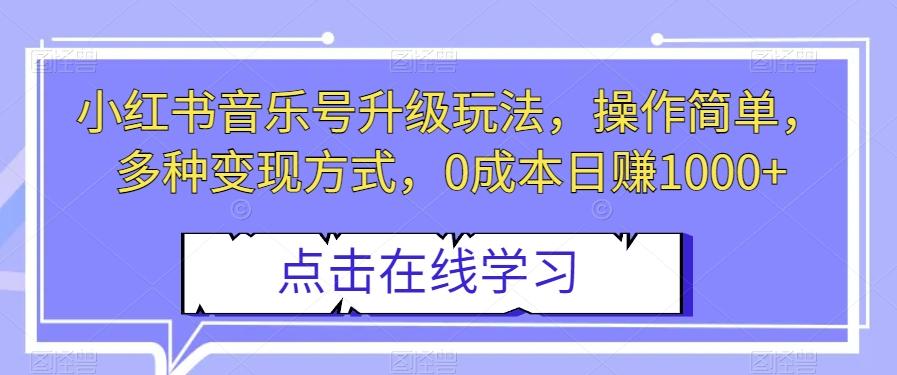 小红书音乐号升级玩法，操作简单，多种变现方式，0成本日赚1000+【揭秘】-情久项目网