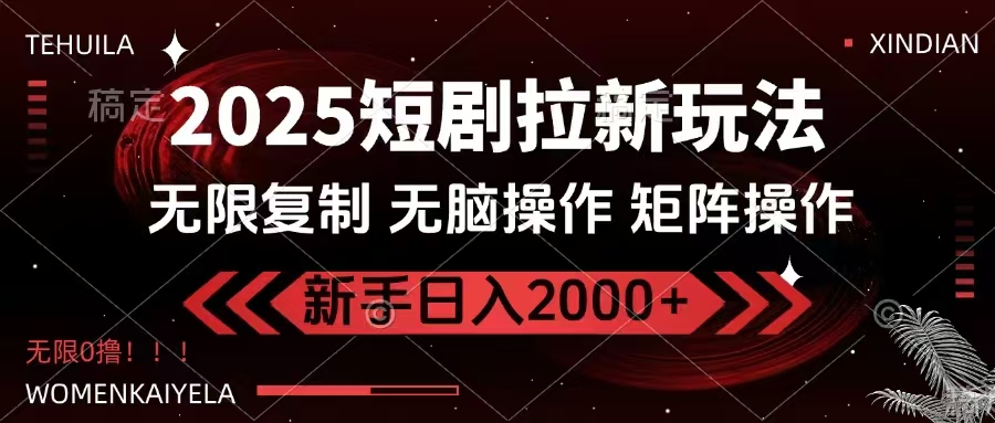 2025短剧拉新玩法，无需注册登录，无限0撸，无脑批量操作日入2000+-情久项目网