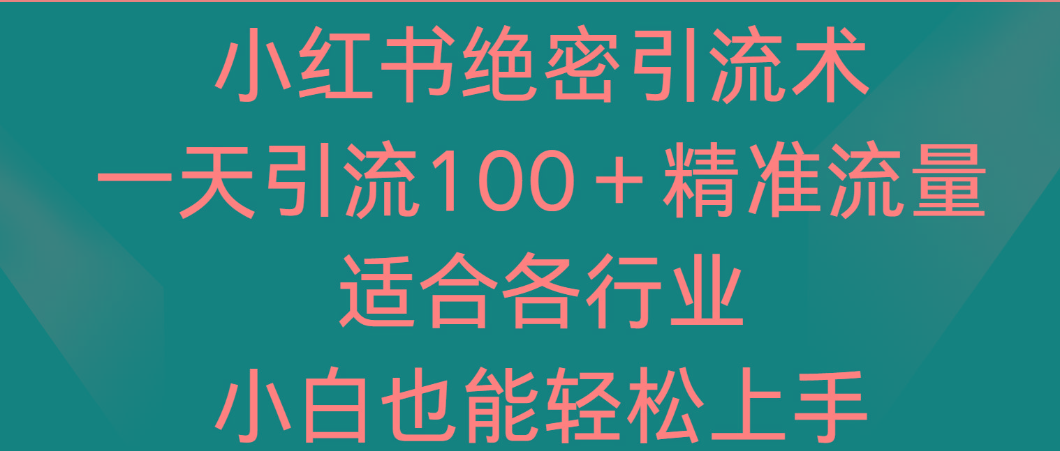 小红书绝密引流术，一天引流100＋精准流量，适合各个行业，小白也能轻松上手-情久项目网