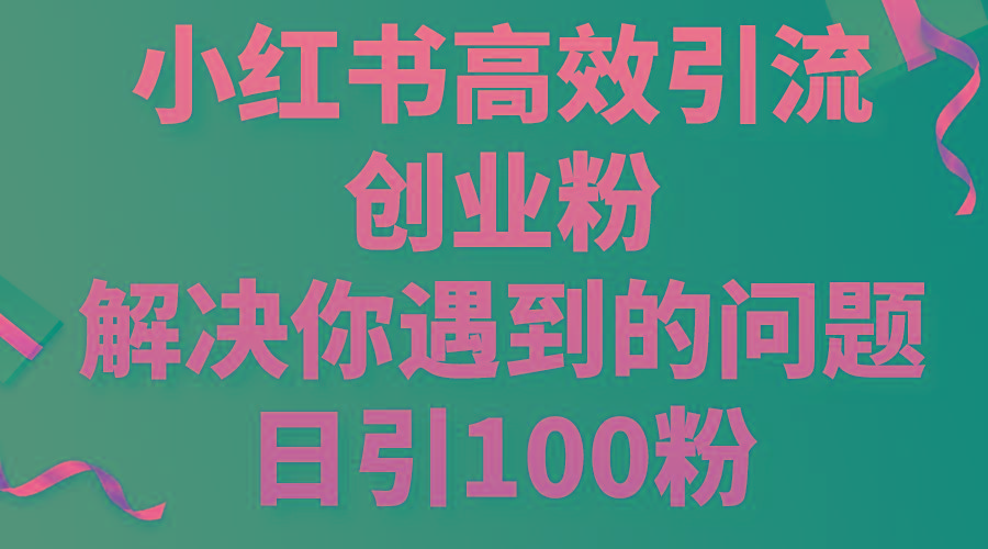 小红书高效引流创业粉，解决你遇到的问题，日引100粉-情久项目网