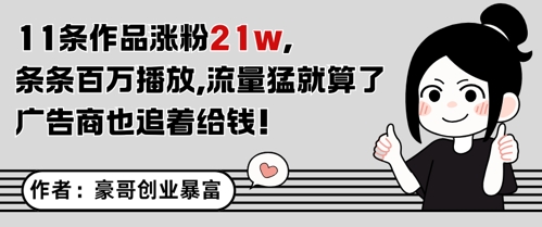 11条作品涨粉21W，条条百W播放，流量猛就算了，广告商也追着给钱-情久项目网