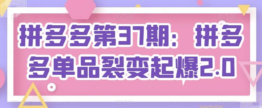 拼多多第37期：拼多多单品裂变起爆2.0-情久项目网