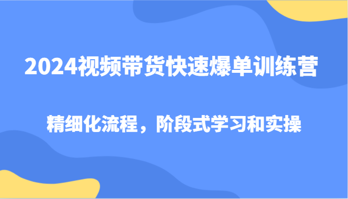2024视频带货快速爆单训练营，精细化流程，阶段式学习和实操-情久项目网