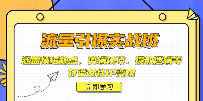 流量引爆实战班，涵盖情绪触点，剪辑技巧，投放逻辑等，打造女性IP变现-情久项目网