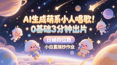 AI生成萌系小人唱歌，0基础3分钟出片，28个作品涨粉8.9W，单条最高19W赞，日入四位数，小白直接抄作业-情久项目网