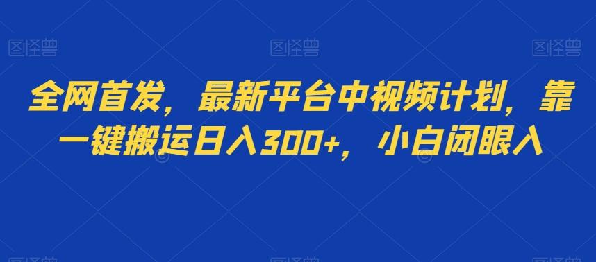 全网首发，最新平台中视频计划，靠一键搬运日入300+，小白闭眼入-情久项目网