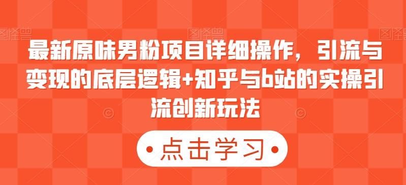 最新原味男粉项目详细操作，引流与变现的底层逻辑+知乎与b站的实操引流创新玩法-情久项目网