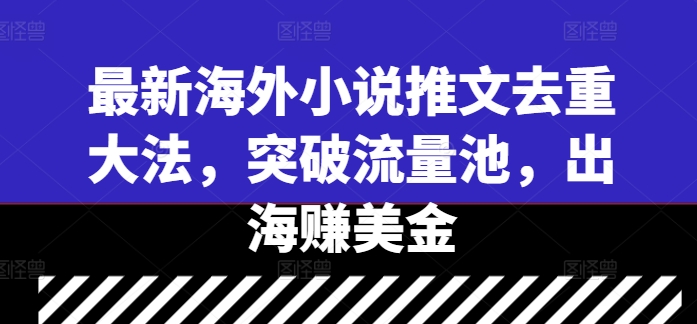 最新海外小说推文去重大法，突破流量池，出海赚美金-情久项目网
