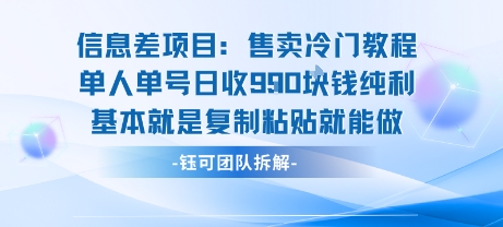 信息差项目：售卖冷门教程单人单号日收9张纯利基本就是复制粘贴就能做-情久项目网
