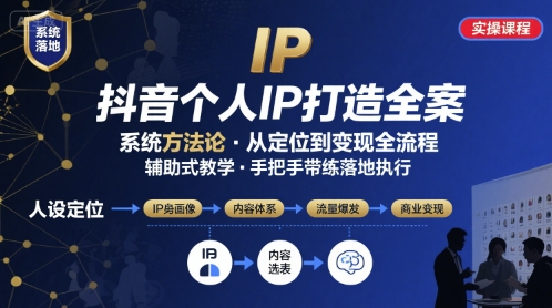抖音个人IP系统落地实操大课，实操课程，辅助落地-情久项目网