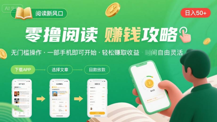 零撸阅读新风口，无门槛轻松挣，一部手机，日入 50-3张【揭秘】-情久项目网