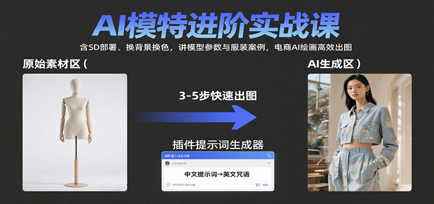 AI模特进阶实战课：含SD部署、换背景换色，讲模型参数与服装案例，电商AI绘画高效出图-情久项目网
