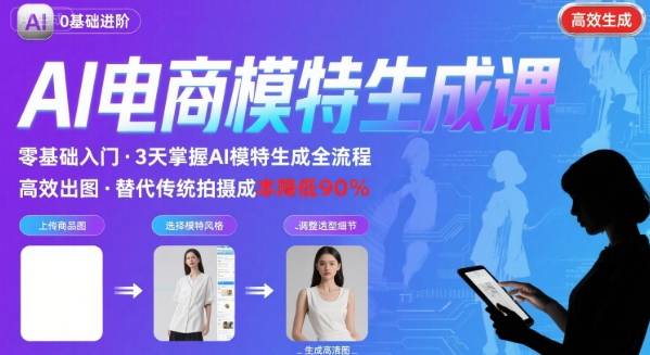 AI模特进阶课程，0基础高效生成逼真电商模特图-情久项目网