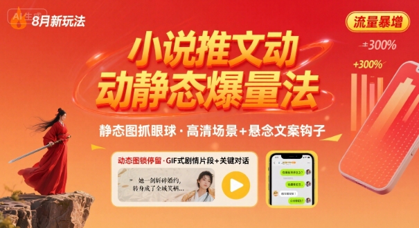8月小说推文全新玩法，动静态图片+搭配小说文案爆量玩法-情久项目网