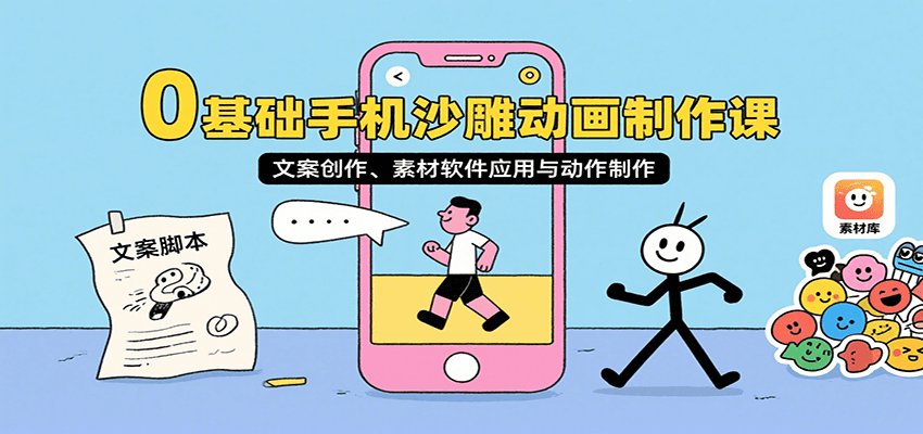 0基础手机沙雕动画制作课，文案创作、素材软件应用与动作制作-情久项目网