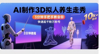 Ai制作3D拟人养生走秀，3分钟手把手教会你，快速起千粉万粉号-情久项目网