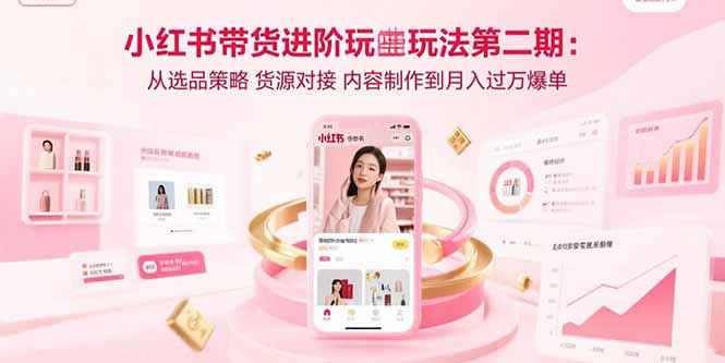 小红书带货进阶玩法第二期：从选品策略 货源对接 内容制作到月入过万爆单-情久项目网