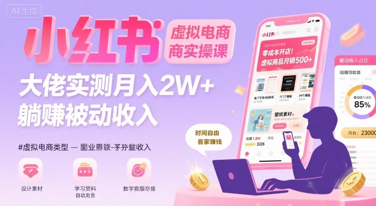 小红书虚拟电商，大佬实测月入2W+，实现被动收入-情久项目网