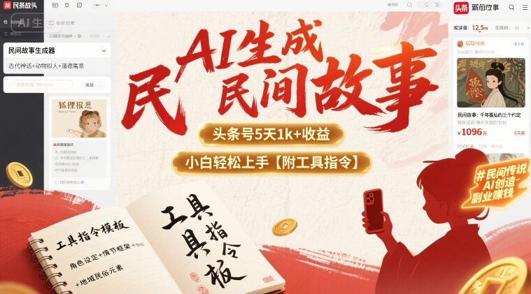 AI生成民间故事，头条号5天1k+，小白轻松上手【附工具指令】-情久项目网