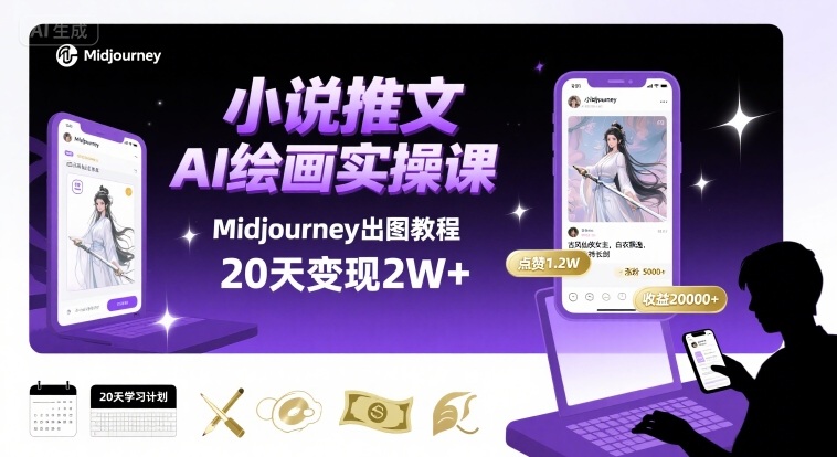 小说推文干货分享之AI绘画MJ出图实操课，用Midjourney做小说推文，20天挣2w-情久项目网